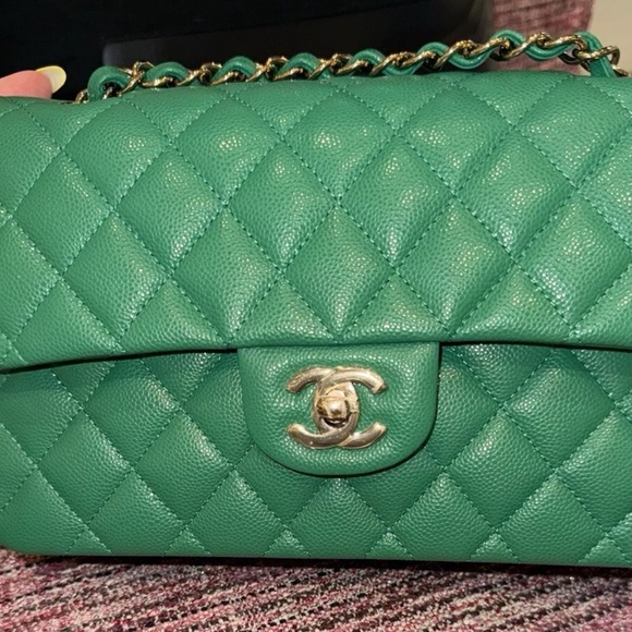 Chanel small flap bag grained lambskin emerald green 2024 RARE - Picture 3 of 5